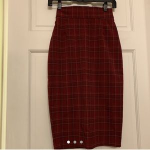 EUC RED plaid Laura Byrnes pencil skirt pinup girl